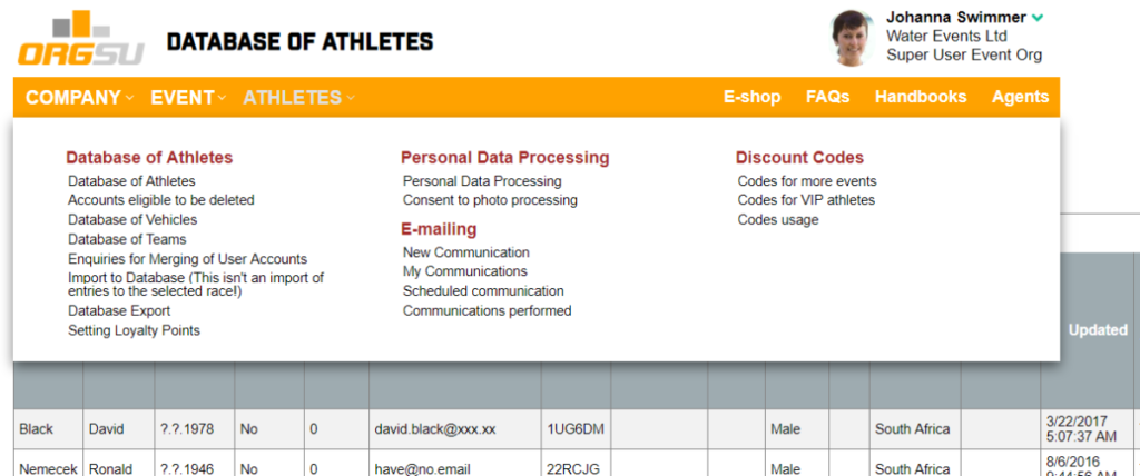 ORGSU gives you athlete database and a lot of features above it