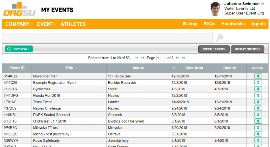 Your event database of the sports individual and team races